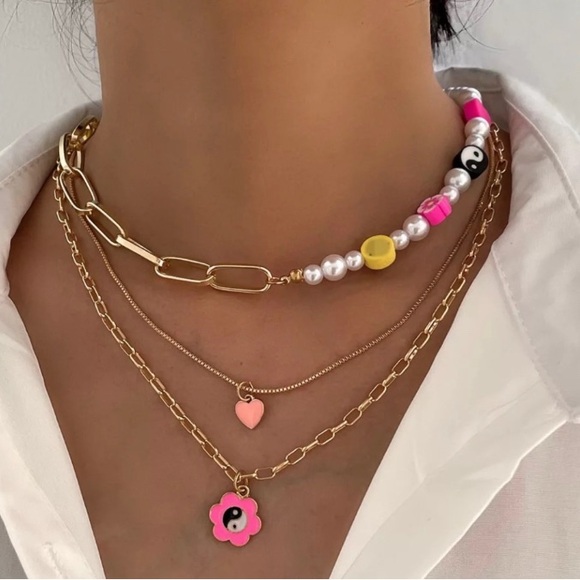 Zara PINK 420 bead+Cross 4-layer Multilayer Beaded Choker Poodle Balloon Dog - Picture 7 of 16